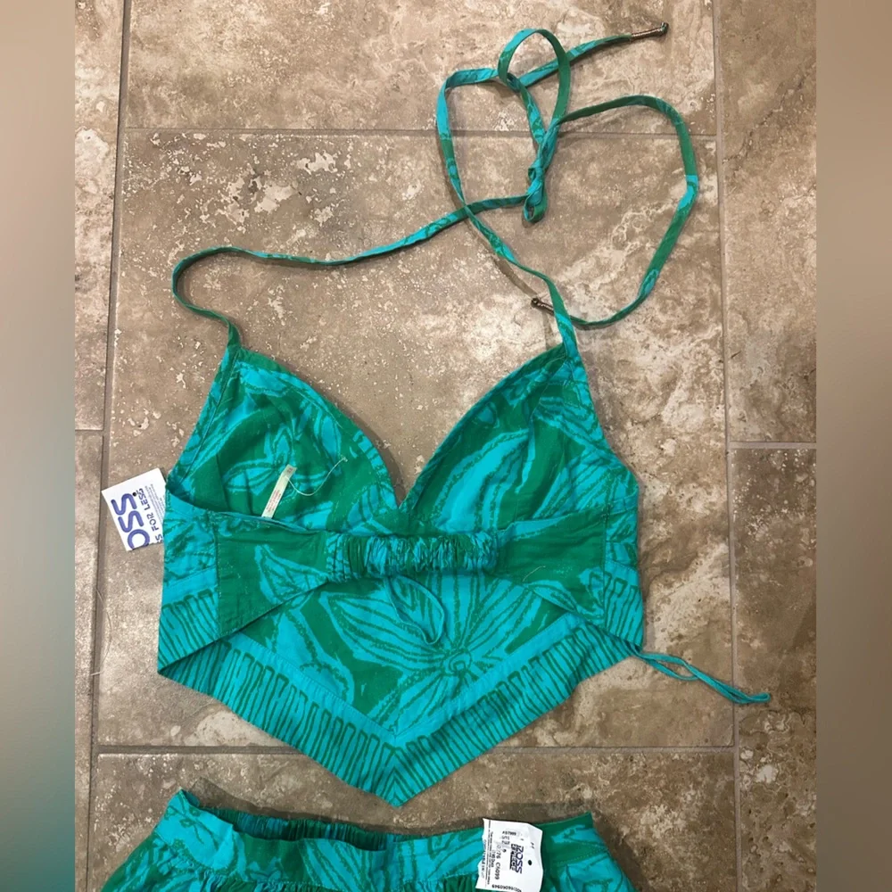 FREE PEOPLE 2 Piece Tropical Vaca Copa Cabana Smock Halter Top Skirt Set NWT XS - Picture 10 of 10